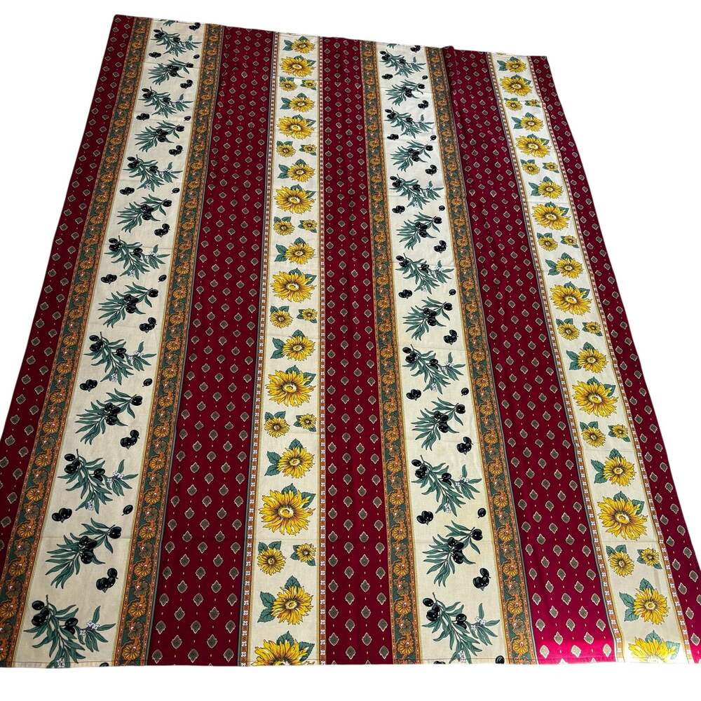 Vintage Italian Tuscan design red & yellow cotton tablecloth sunflowers olives